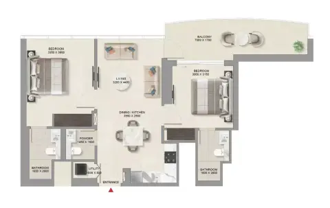 AquaCrest: Type B, 958 sq ft 户型图
