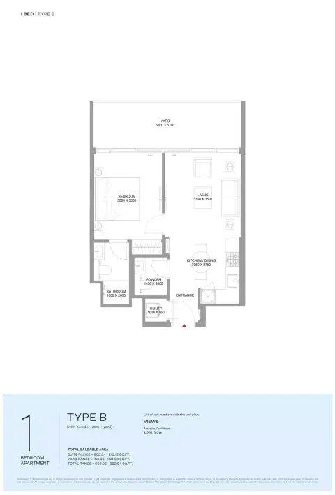 Pearlside Marina Residences: Floor plan Type B-Tower A&B, 653 sq ft
