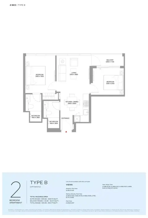 Pearlside Marina Residences: Floor plan Type B-Tower A&B, 651 sq ft