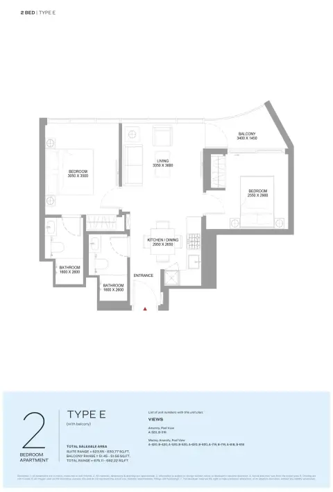 Pearlside Marina Residences: Floor plan Type E-Tower A&B, 675 sq ft