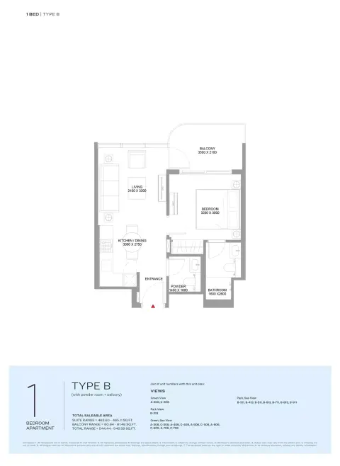 Bayside Marina Residences: Type B, 546 sq ft 户型图