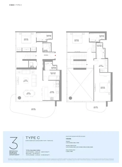 Bayside Marina Residences: Type C, 2,158 sq ft 户型图