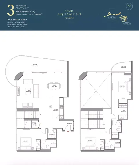Sobha Aquamont: फ़्लोर प्लान Type B-Tower A, 2,211 sq ft
