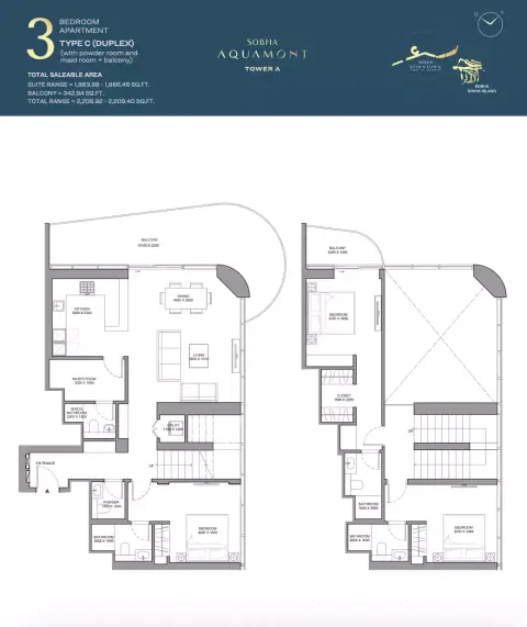 Sobha Aquamont: फ़्लोर प्लान Type C-Tower A, 2,206 sq ft