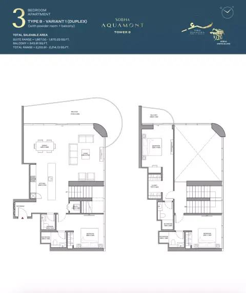 Sobha Aquamont: फ़्लोर प्लान Type A-Tower B, 2,210 sq ft