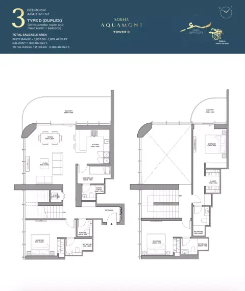 Sobha Aquamont: फ़्लोर प्लान Type D-Tower C, 2,168 sq ft