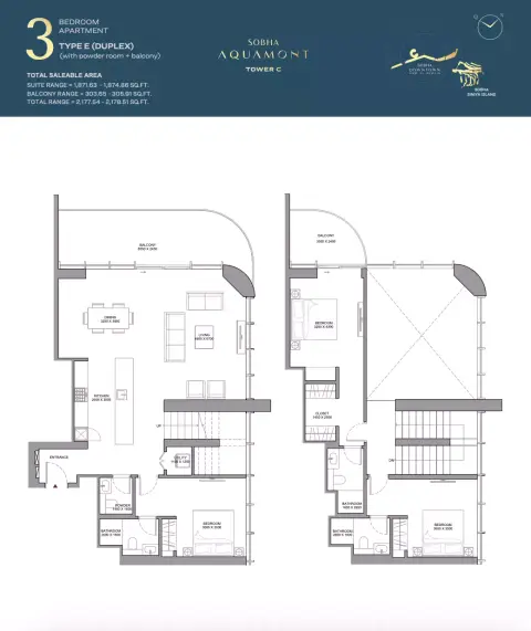 Sobha Aquamont: फ़्लोर प्लान Type E-Tower C, 2,177 sq ft