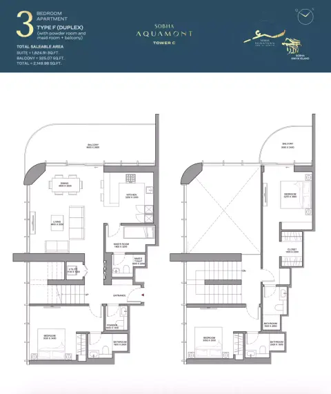 Sobha Aquamont: फ़्लोर प्लान Type F-Tower C, 2,149 sq ft