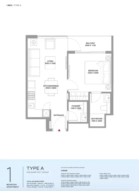 Pristine Beach Residences: Type A, 512 sq ft 户型图