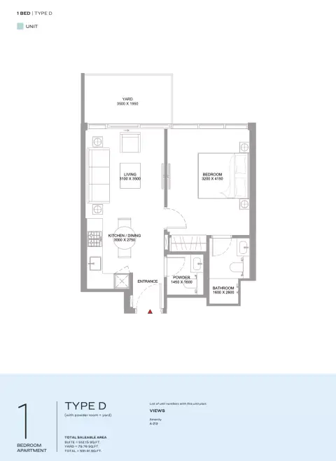 كانالسايد مارينا ريزيدنسز: مخطط الطابق Type D, 591 sq ft