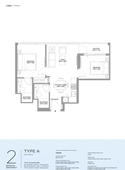 كانالسايد مارينا ريزيدنسز: مخطط الطابق Type A, 651 sq ft