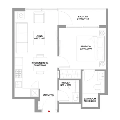 Starline Beach Residences: Floor plan Type A, 511 sq ft