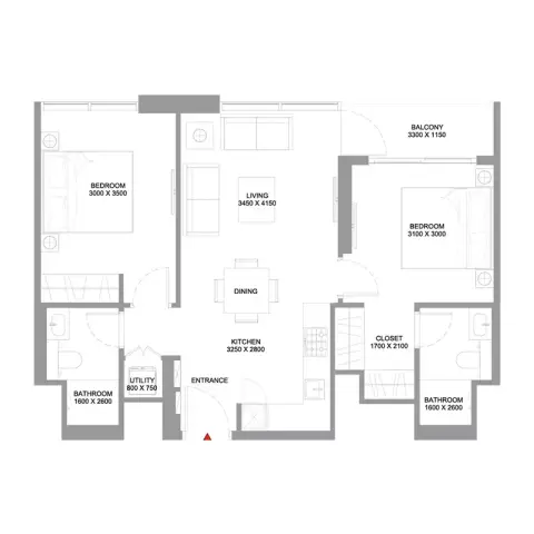Starline Beach Residences: Floor plan Type A, 775 sq ft