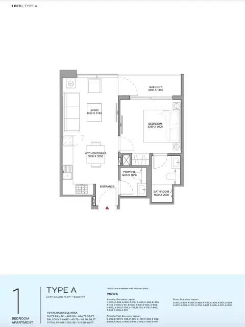 Florine Beach Residences: Планировка Type A, 513 sq ft