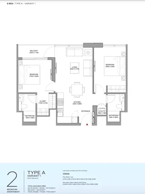 Florine Beach Residences: Планировка Type A - VARIANT 1, 776 sq ft