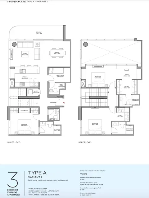 Florine Beach Residences: Планировка Type A - VARIANT 1, 2,026 sq ft