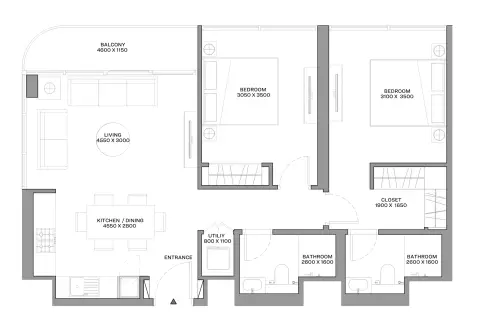 Aquamarine Beach Residences: Type F, 872 sq ft 户型图