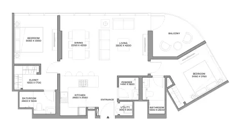 Aquamarine Beach Residences: Type C, 1,027 sq ft 户型图