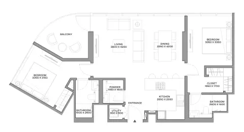 Aquamarine Beach Residences: Type A, 1,028 sq ft 户型图