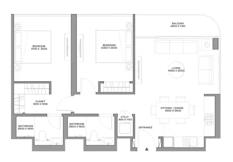 Aquamarine Beach Residences: Type C, 872 sq ft 户型图