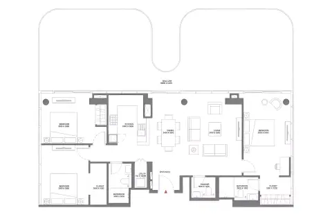 Coastline Beach Residences: Plattegrond Type A, 2,055 sq ft