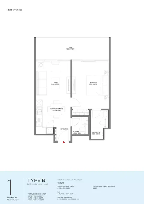 Delphine Beach Residences: फ़्लोर प्लान Type B, 664 sq ft