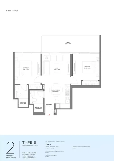 Delphine Beach Residences: फ़्लोर प्लान Type B, 806 sq ft