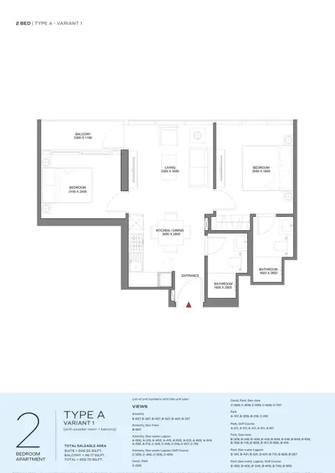 Delphine Beach Residences: फ़्लोर प्लान Type A-Variant 1, 652 sq ft