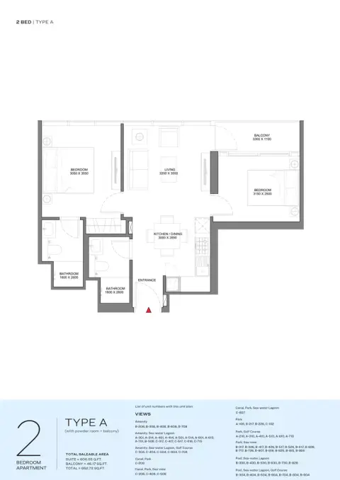 Delphine Beach Residences: फ़्लोर प्लान Type A, 652 sq ft