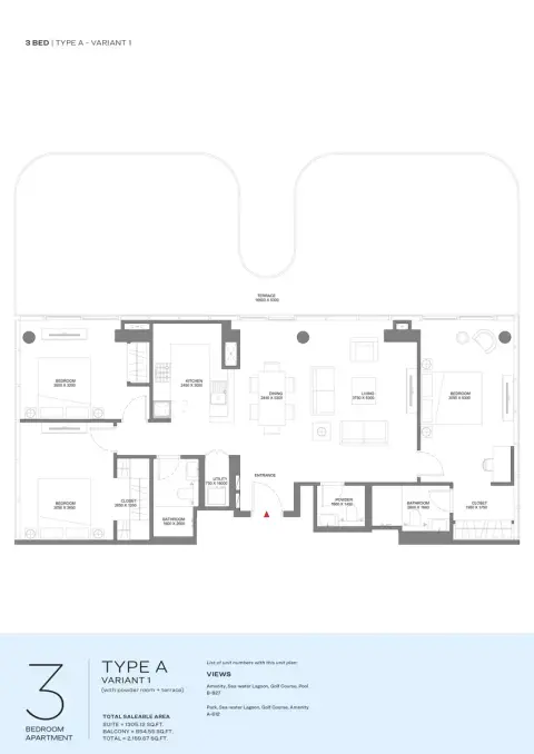 Delphine Beach Residences: फ़्लोर प्लान Type A-Variant 1, 2,159 sq ft