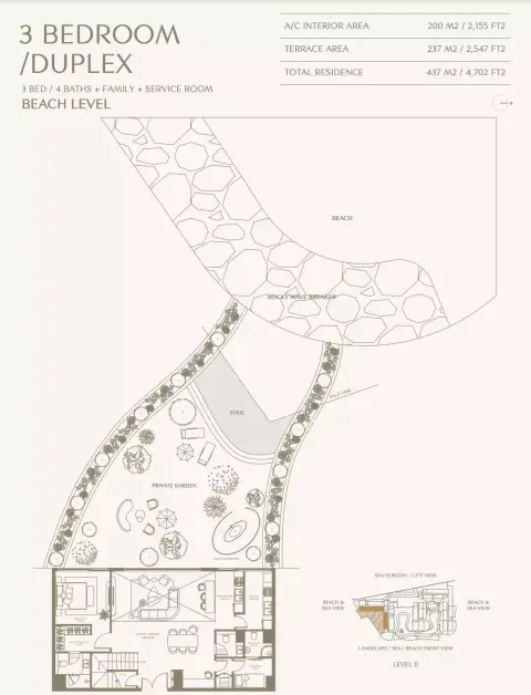 Aya Beachfront Residences: Floor plan Type A Duplex, 4,702 sq ft
