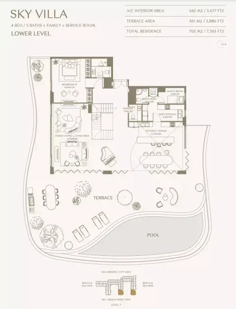 Aya Beachfront Residences: Floor plan Type A Sky Villa, 7,563 sq ft