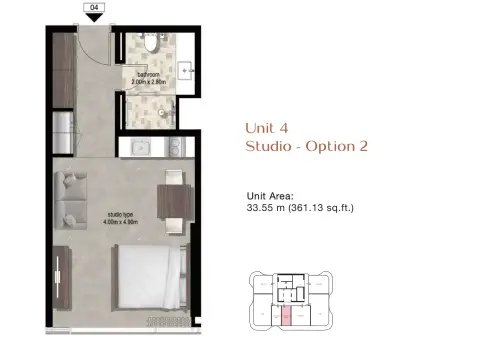 Azha Millennium Residences: Планировка Type D, 361 sq ft