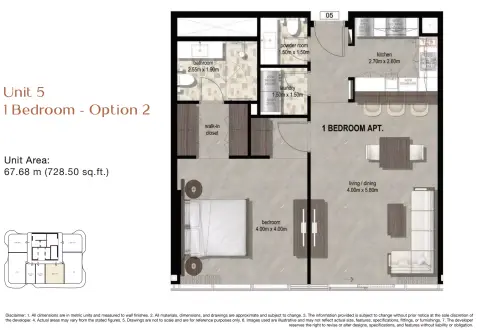 Azha Millennium Residences: Планировка Type D, 728 sq ft