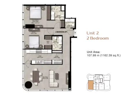 Azha Millennium Residences: Планировка Type B, 1,162 sq ft