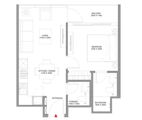 Selene Beach Residences: Plattegrond Type 1, 514 sq ft