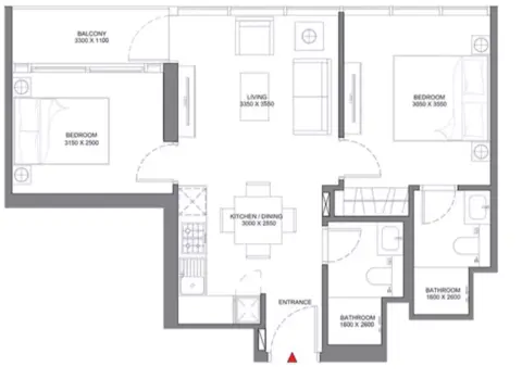Selene Beach Residences: Plattegrond Type 12, 655 sq ft