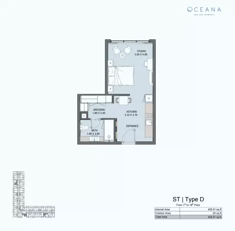 Oceana: Plan ST | Type D, 405 sq ft