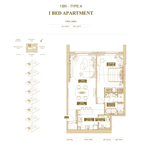 Sofitel Residences: Планировка Type H, 916 sq ft