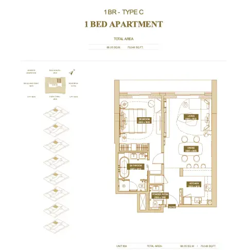 Sofitel Residences: Планировка Type J, 732 sq ft