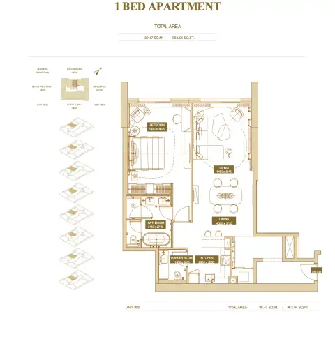 Sofitel Residences: Планировка Type I, 963 sq ft