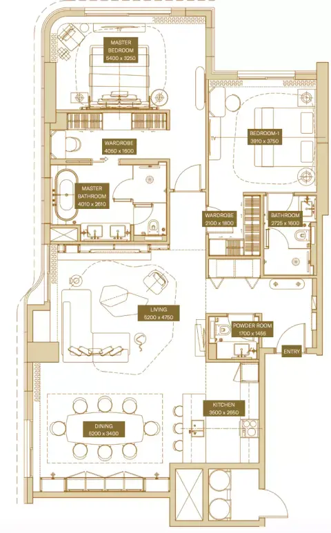 Sofitel Residences: Планировка Type A, 1,609 sq ft