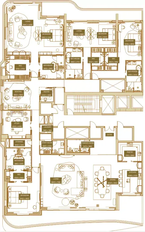 Sofitel Residences: Планировка Type A, 7,165 sq ft