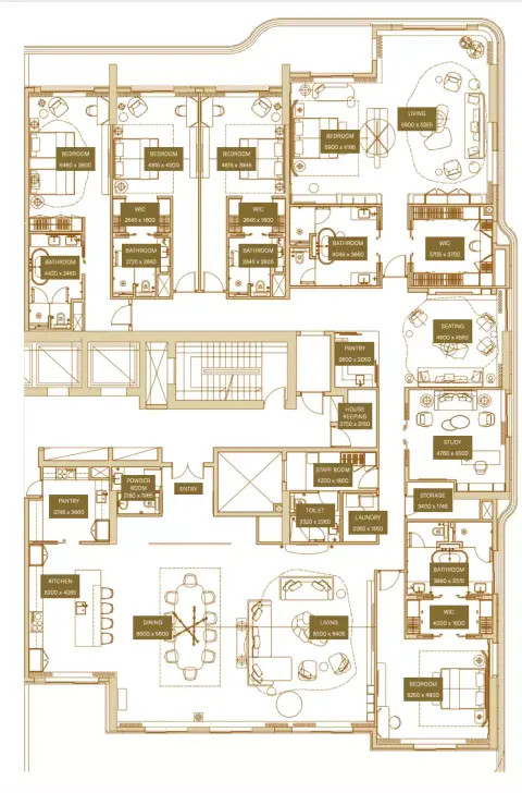 Sofitel Residences: Планировка Type A, 7,387 sq ft