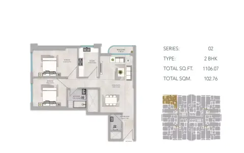 Azha Views Residences: Plattegrond Type 5, 1,106 sq ft
