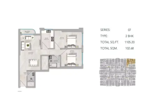 Azha Views Residences: Plattegrond Type 6, 1,105 sq ft