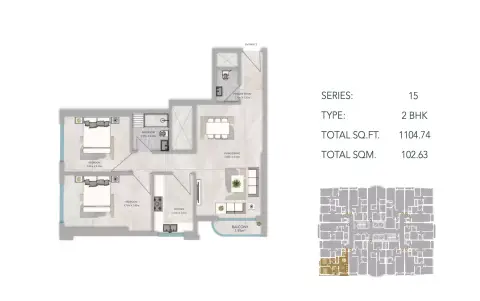 Azha Views Residences: Plattegrond Type 8, 1,104 sq ft
