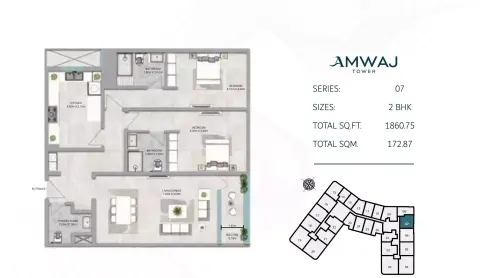 Amwaj Tower: Plattegrond Type 4, 1,860 sq ft
