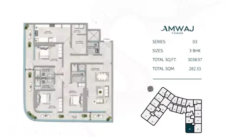 Amwaj Tower: Plattegrond Type 1, 3,038 sq ft