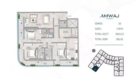 Amwaj Tower: Plattegrond Type 4, 3,045 sq ft